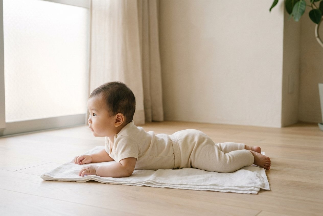 箱に収めた生成りの肌着と、白いメッセージカード